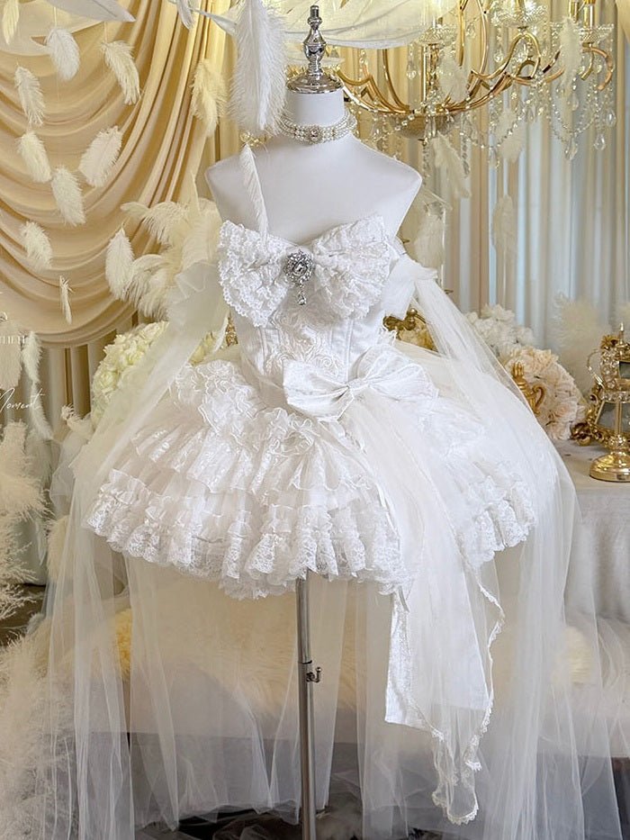 White Feather Promise Moonlight Light Wedding Dress - LolitaEraWhite DressSWhite Feather Promise Moonlight Light Wedding Dress