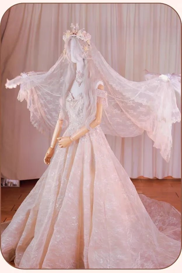 White Wedding Lolita Electric Bird Veil Set - LolitaEraBeige Veil SetWhite Wedding Lolita Electric Bird Veil Set