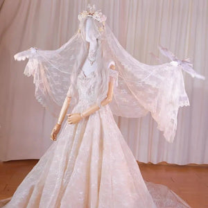 White Wedding Lolita Electric Bird Veil Set - LolitaEraBeige Veil SetWhite Wedding Lolita Electric Bird Veil Set