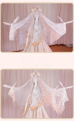 White Wedding Lolita Electric Bird Veil Set - LolitaEraBeige Veil SetWhite Wedding Lolita Electric Bird Veil Set