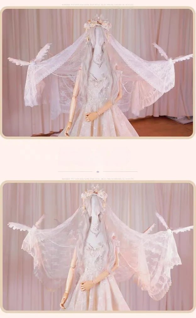 White Wedding Lolita Electric Bird Veil Set - LolitaEraBeige Veil SetWhite Wedding Lolita Electric Bird Veil Set