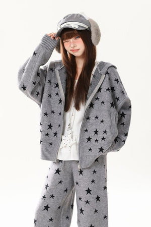 Winter Star Print Warm Home Wear Set - LolitaEraTopSWinter Star Print Warm Home Wear Set