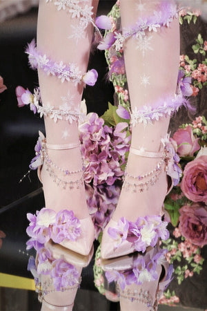 Wisteria in Rain Pointed - Toe Handmade Heels LE5110 - LolitaEraPurple Leg - Wrapping Vines34Wisteria in Rain Pointed - Toe Handmade Heels LE5110