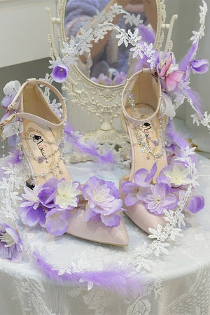 Wisteria in Rain Pointed - Toe Handmade Heels LE5110 - LolitaEraPurple 5CM34Wisteria in Rain Pointed - Toe Handmade Heels LE5110