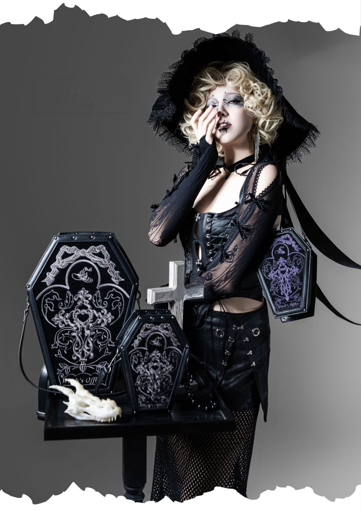 Witch's Office Gothic Coffin Embroidery Bag - LolitaEra