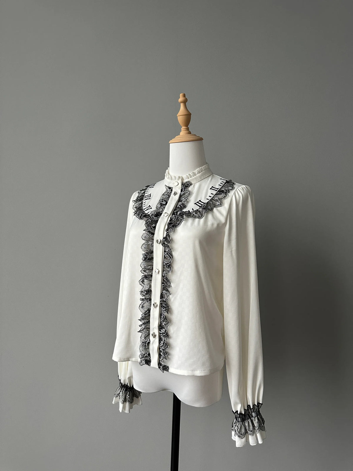 Women's Alice Clock Embroidery Satin Long Sleeve Lolita Blouse