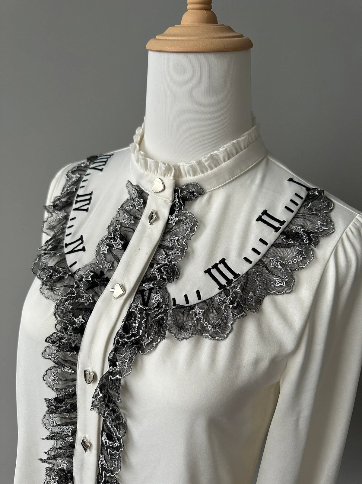 Women's Alice Clock Embroidery Satin Long Sleeve Lolita Blouse