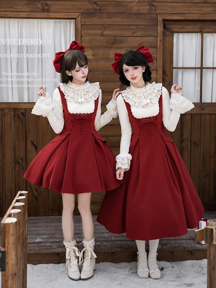 Women's Embroidered Fishbone Velvet Rose Lolita Dress Set