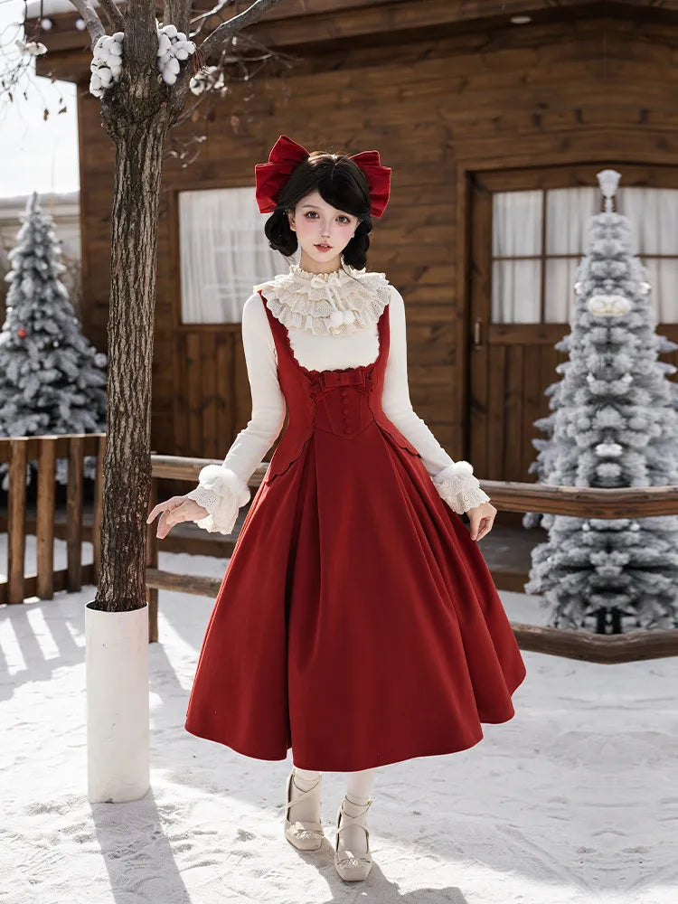 Women's Embroidered Fishbone Velvet Rose Lolita Dress Set