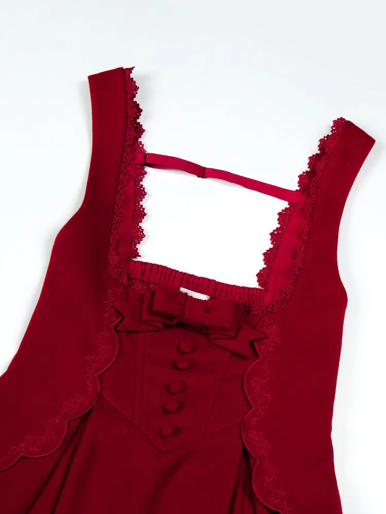 Women's Embroidered Fishbone Velvet Rose Lolita Dress Set