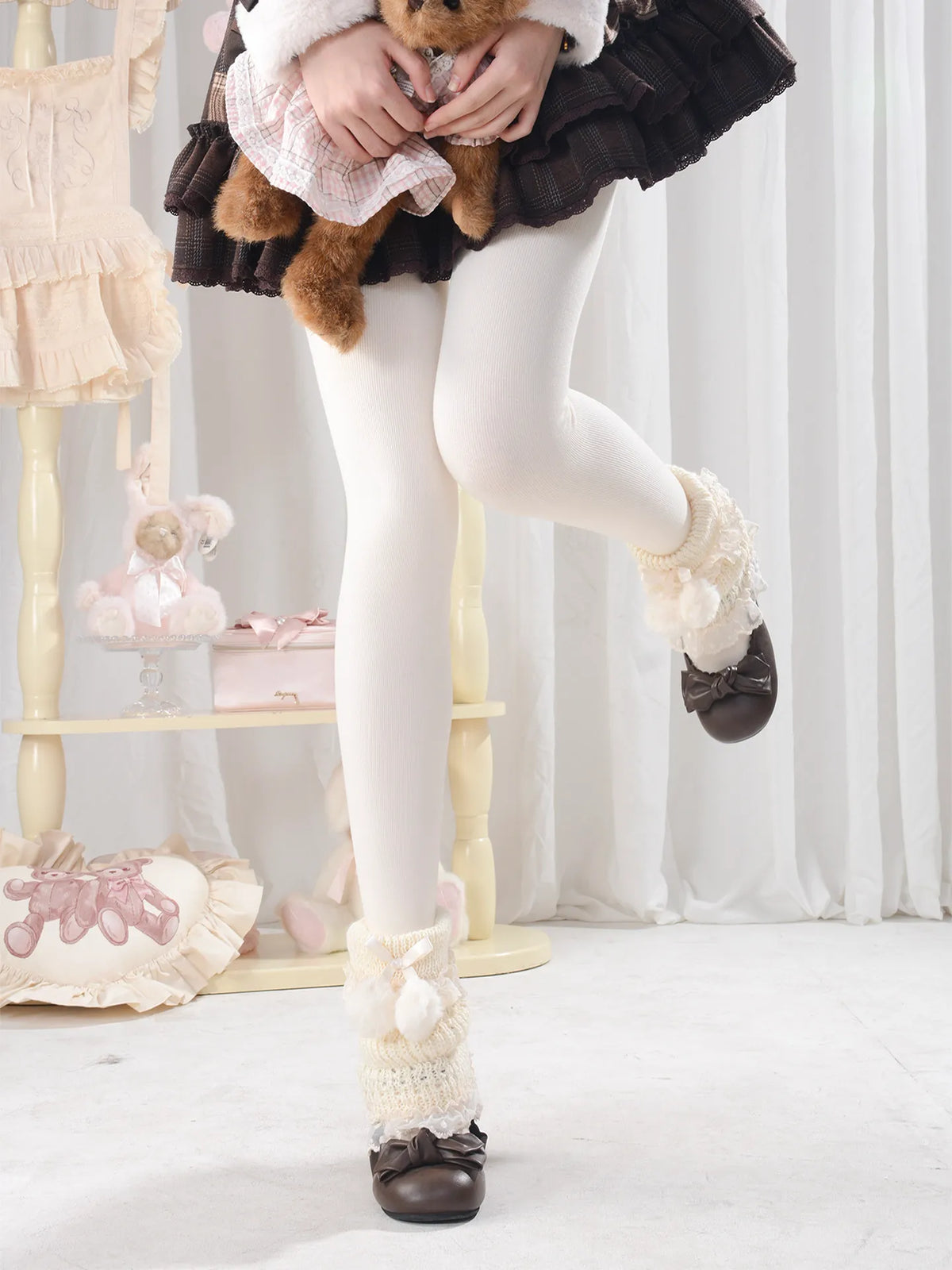 Women's Fleece-Lined Cotton Tummy Control Lolita Tights