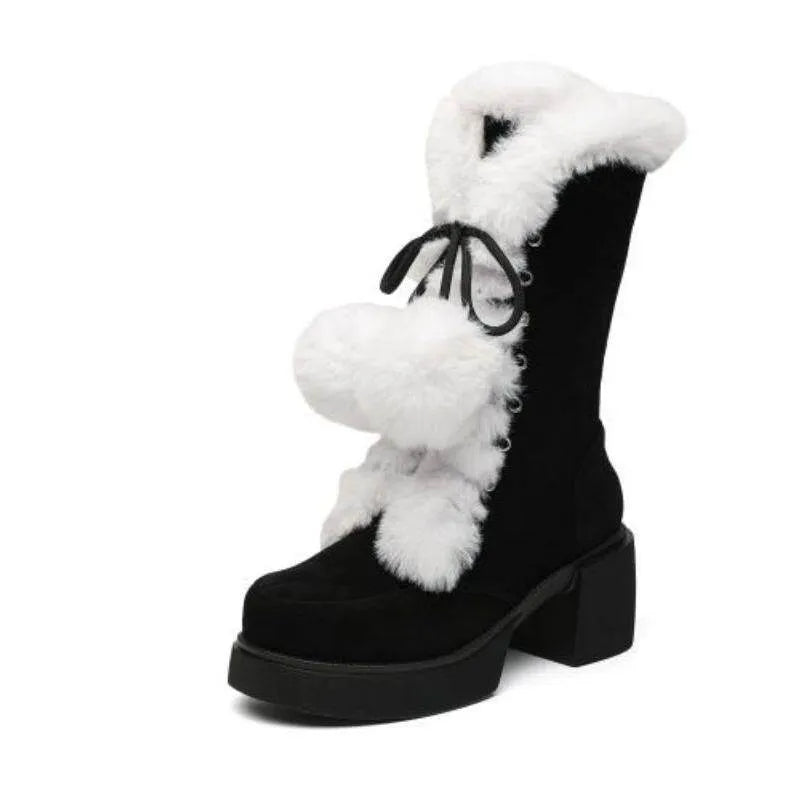 Women's Lolita Fur Ball Mid-Heel Snow Boots