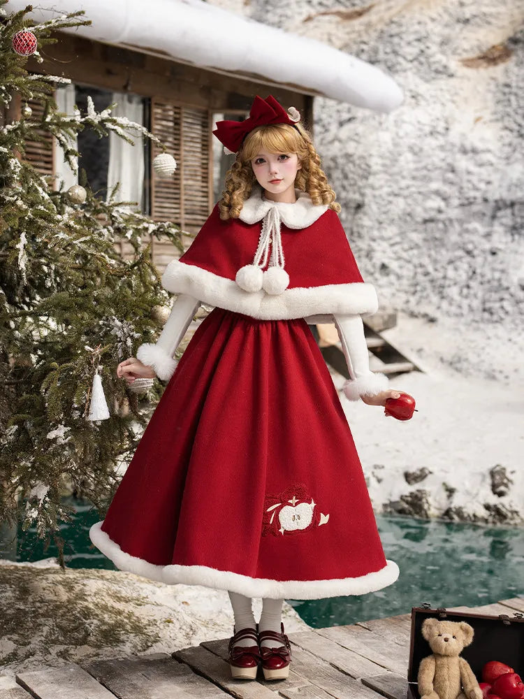 Women's New Year Style Winter Lolita Dress Cape Set