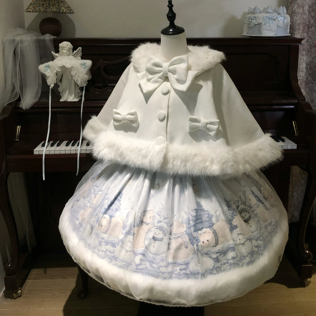 Women's Snowman Bear Autumn Winter Plush Lolita JSK Dress