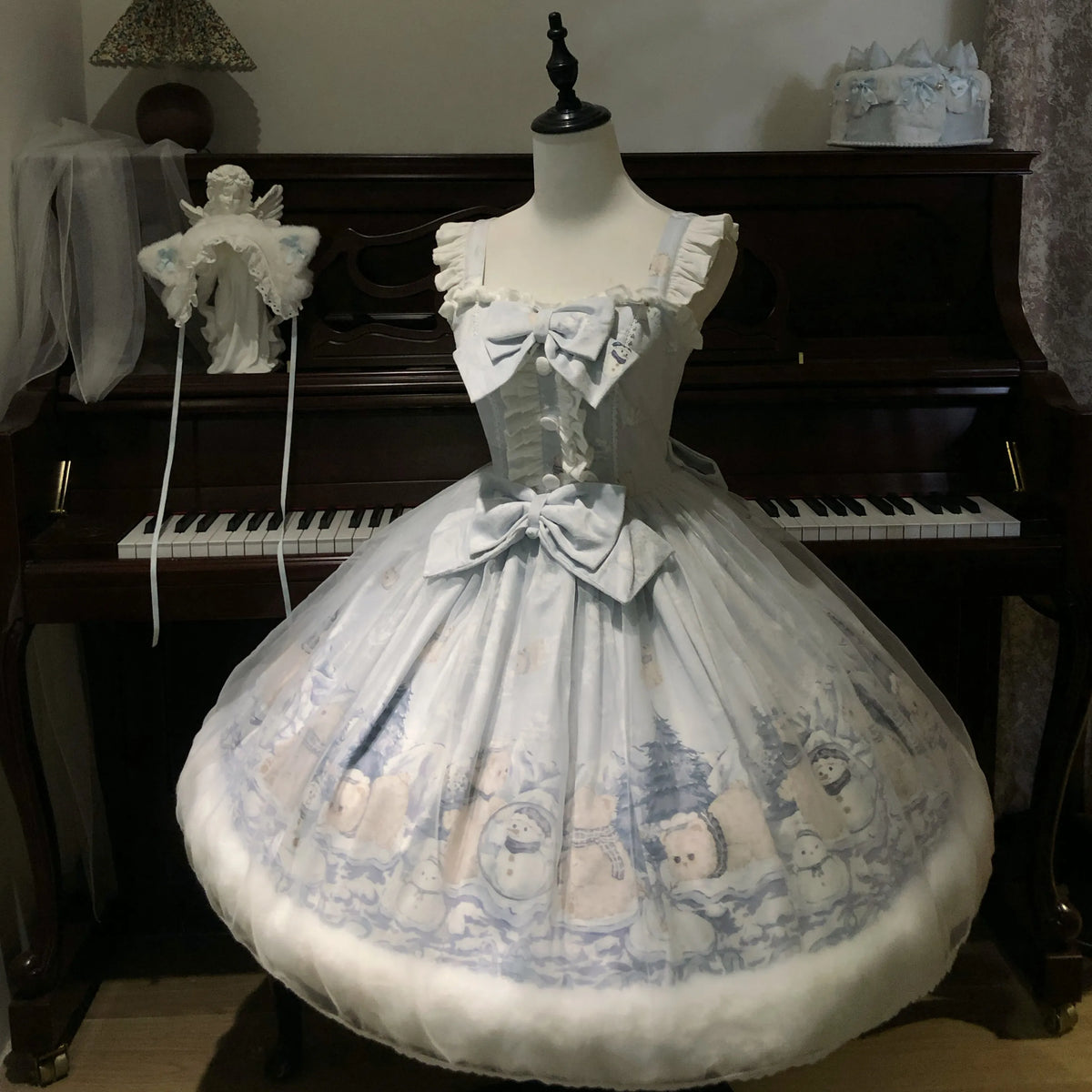 Women's Snowman Bear Autumn Winter Plush Lolita JSK Dress