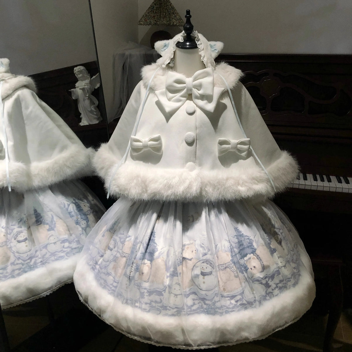 Women's Snowman Bear Autumn Winter Plush Lolita JSK Dress