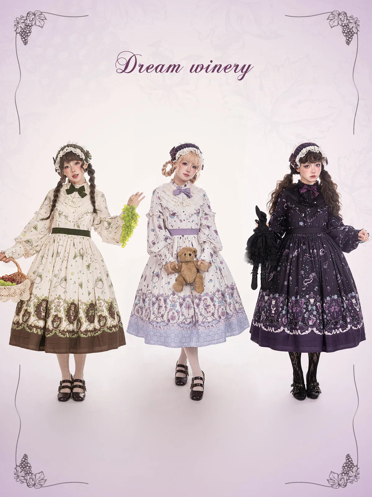 Women's Vintage Grape Print Elegant Lolita Dress