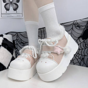 Y2K Lolita Fleece - lined Platform Shoes 1305 - LolitaEraWhite34Y2K Lolita Fleece - lined Platform Shoes 1305