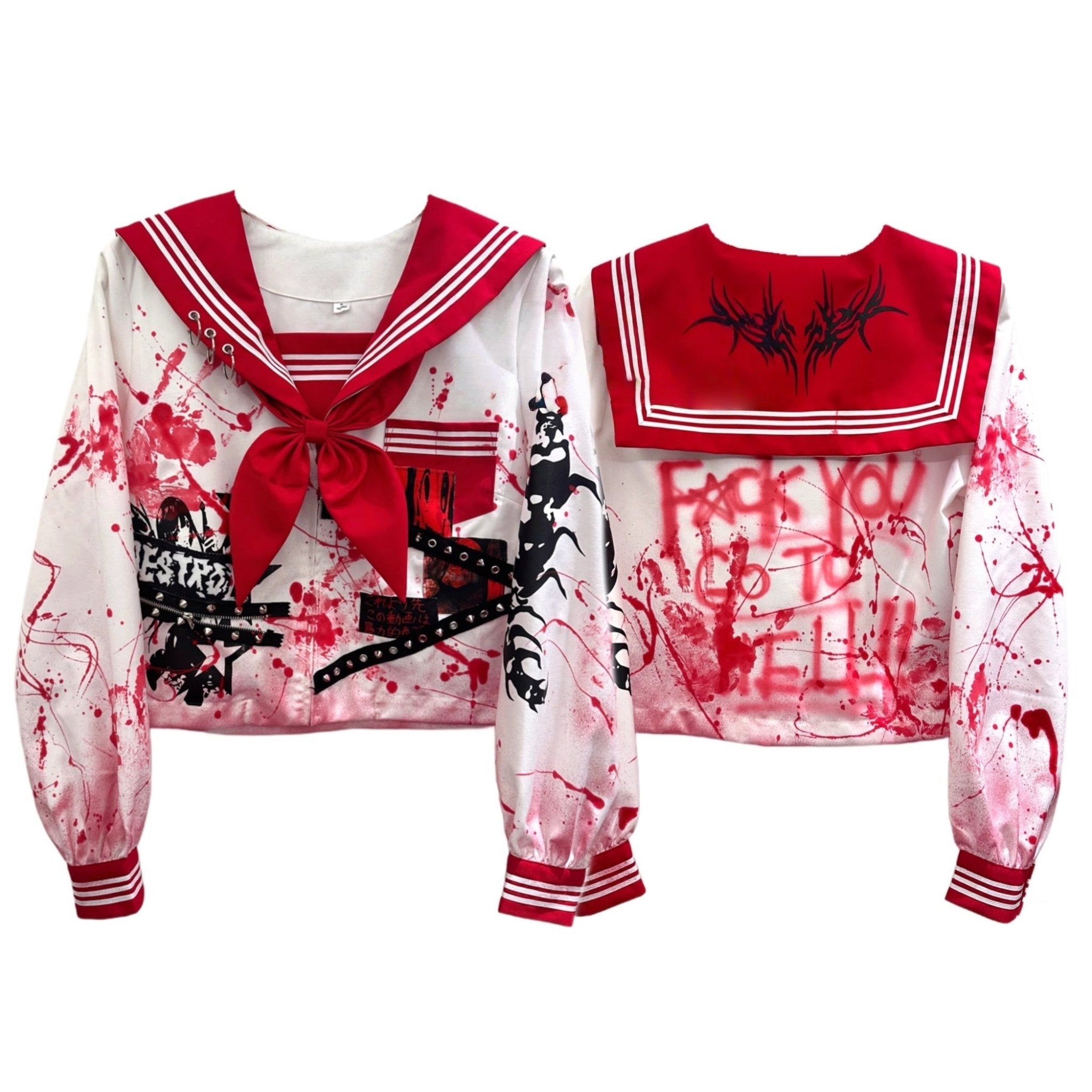 Y2K Punk Subculture Bloody Aesthetic JK Uniform - LolitaEraLong - SleeveSY2K Punk Subculture Bloody Aesthetic JK Uniform