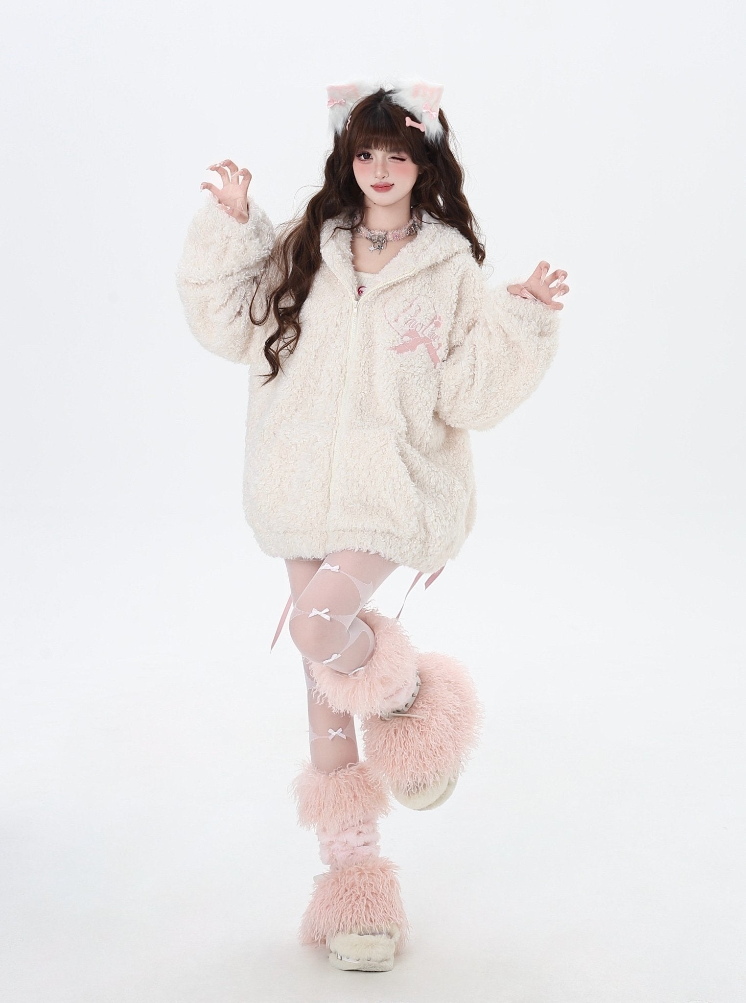 Y2K Sweet Bunny Ear Lambswool Coat - LolitaEraPinkSY2K Sweet Bunny Ear Lambswool Coat