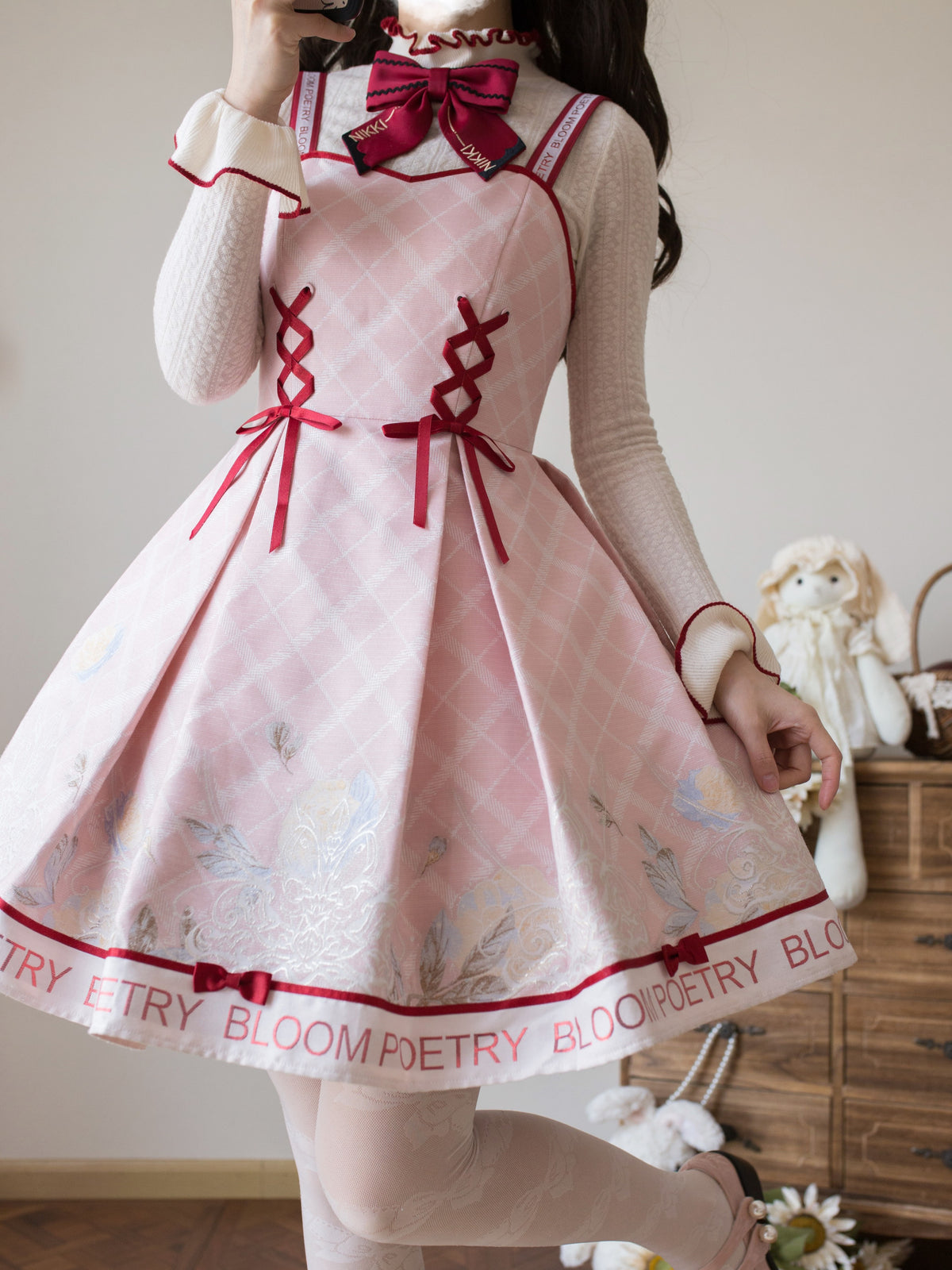 Poetic Bloom Lolita Sweet Fitted Waist Knit Inner JSK Dress