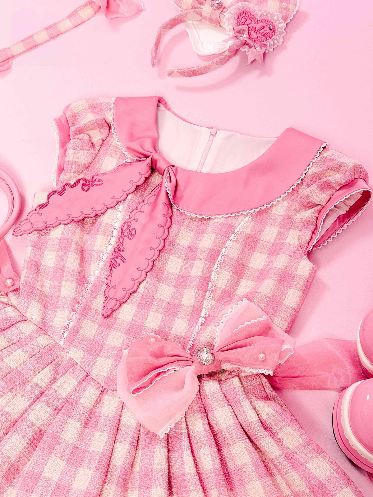 Dreamy Daydream x Barbie Collab Lolita Halter Mini‑Sleeve OP Dress