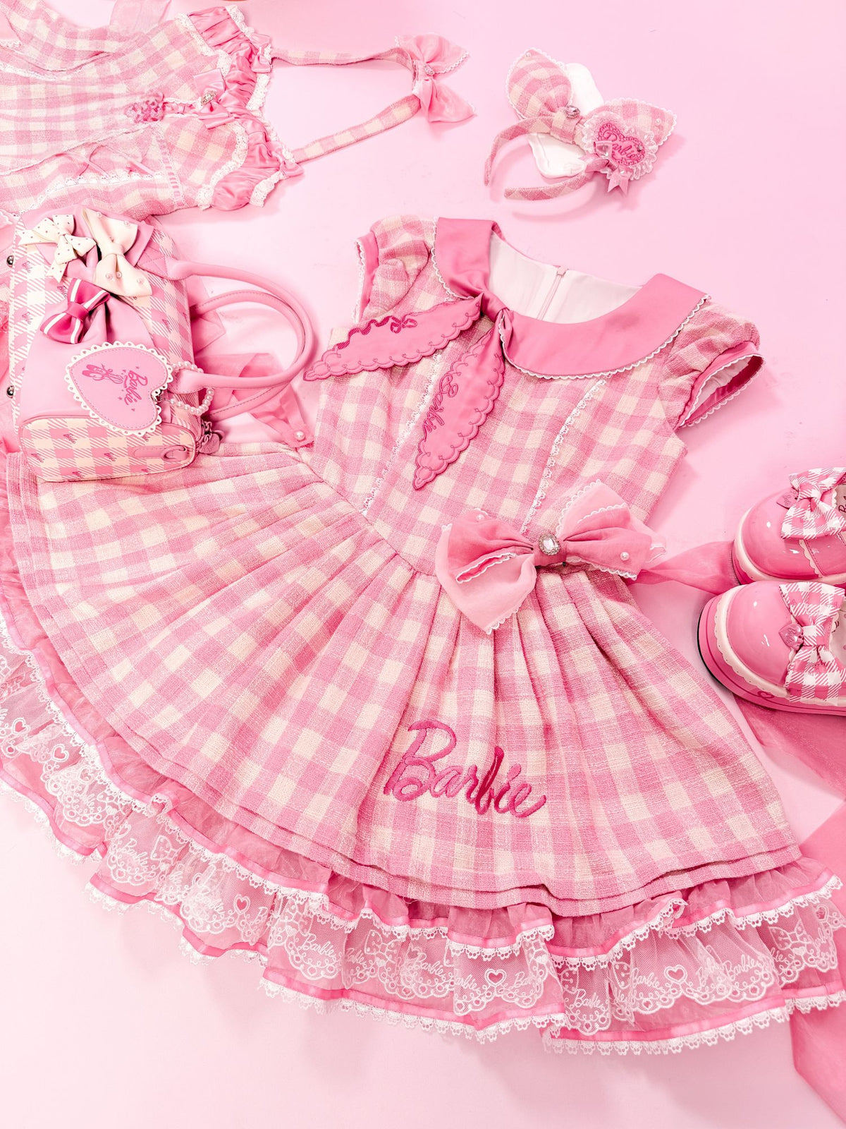 Dreamy Daydream x Barbie Collab Lolita Halter Mini‑Sleeve OP Dress