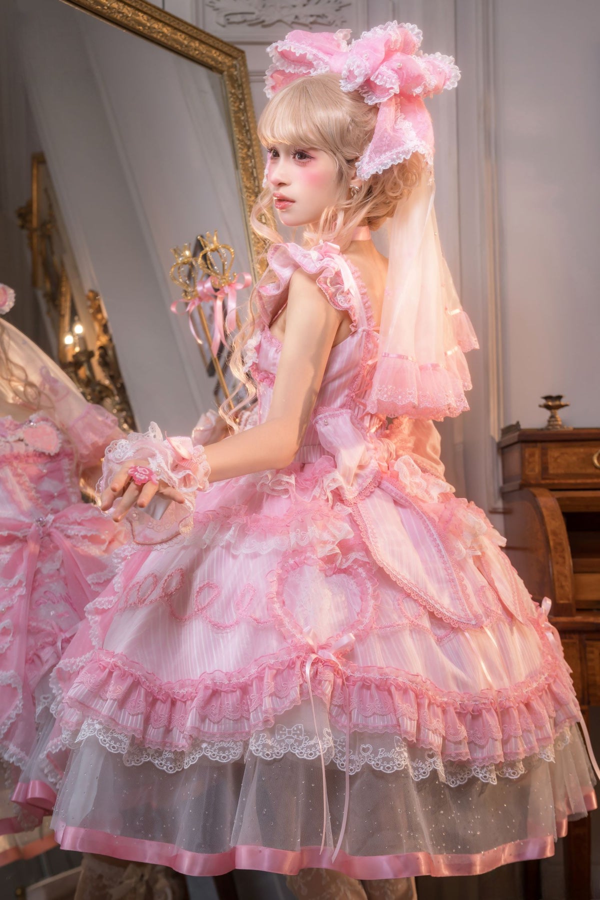Dreamy Daydream x Barbie Collab Lolita Heart‑Embroidered JSK Dress