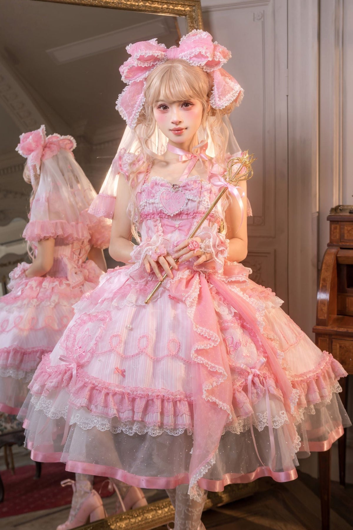 Dreamy Daydream x Barbie Collab Lolita Heart‑Embroidered JSK Dress
