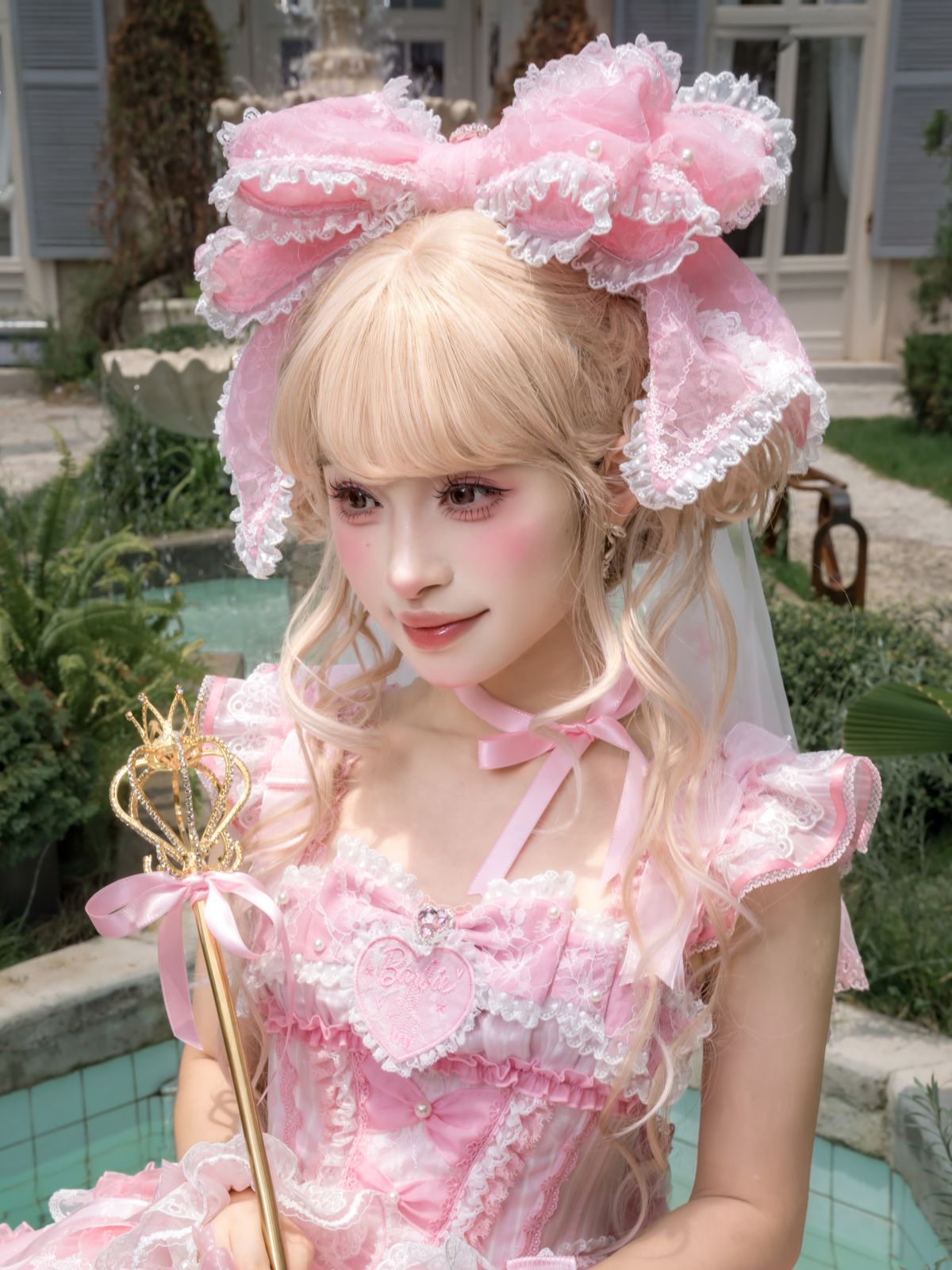 Dreamy Daydream x Barbie Collab Lolita Heart‑Embroidered JSK Dress