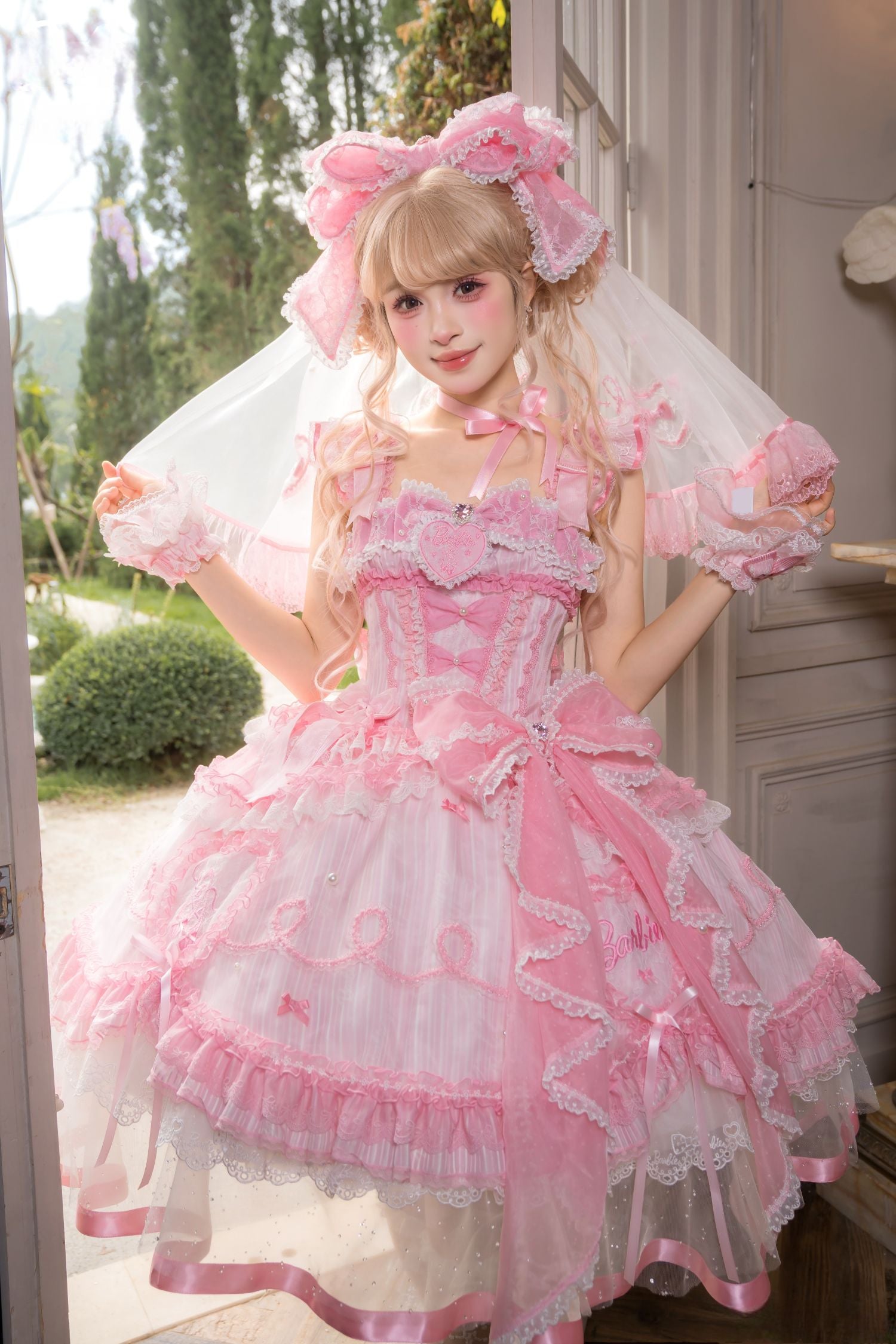Dreamy Daydream x Barbie Collab Lolita Heart‑Embroidered JSK Dress