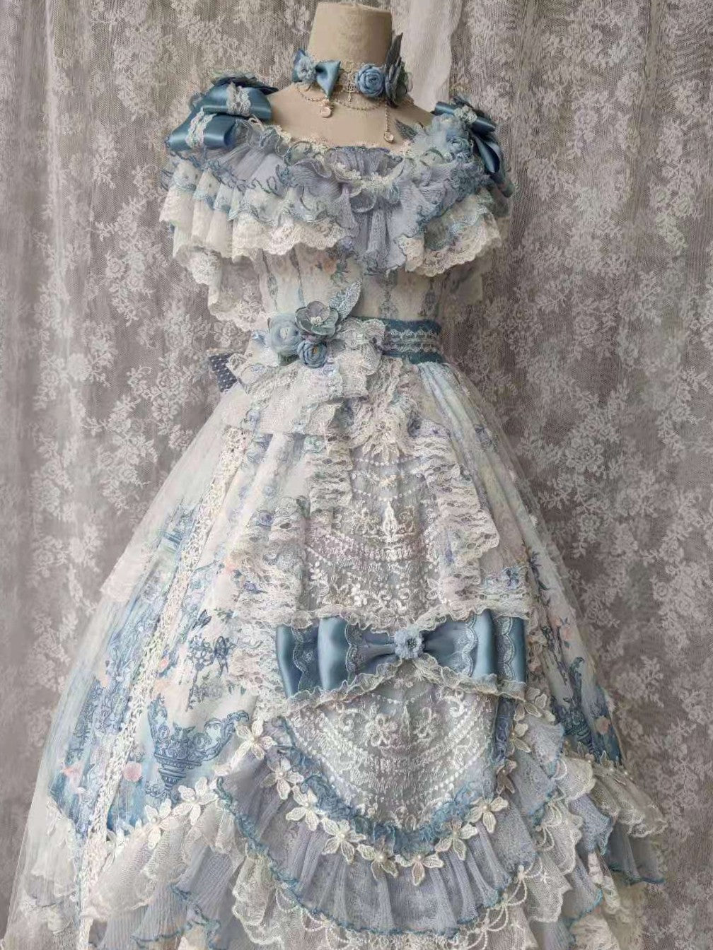 Key to the Secret Realm Lolita Gorgeous Classic Anniversary Blue Bridal Dress