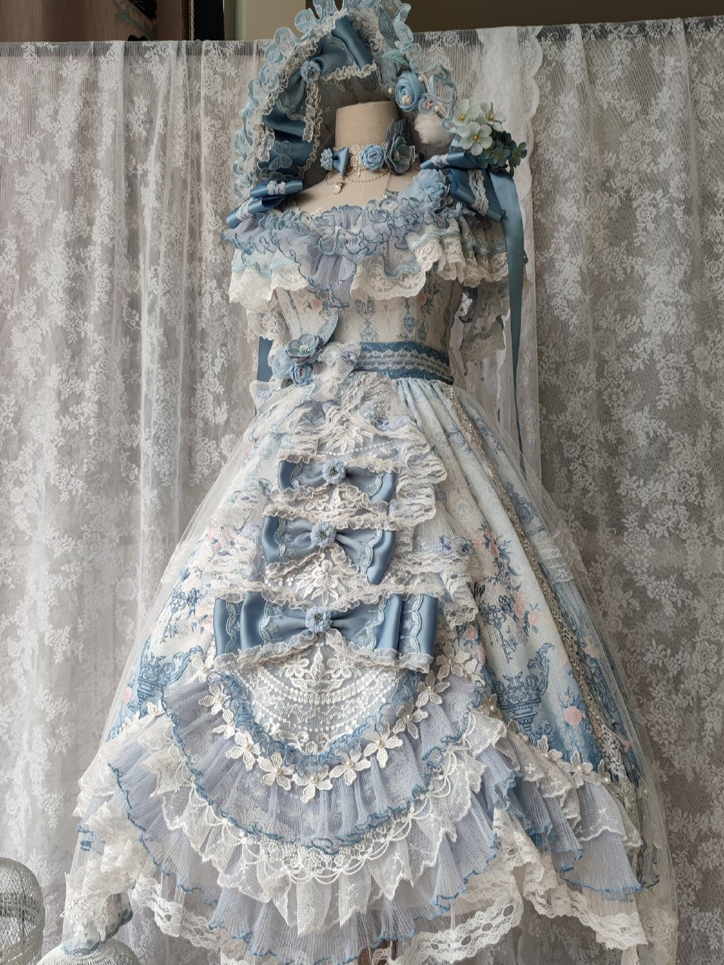 Key to the Secret Realm Lolita Gorgeous Classic Anniversary Blue Bridal Dress