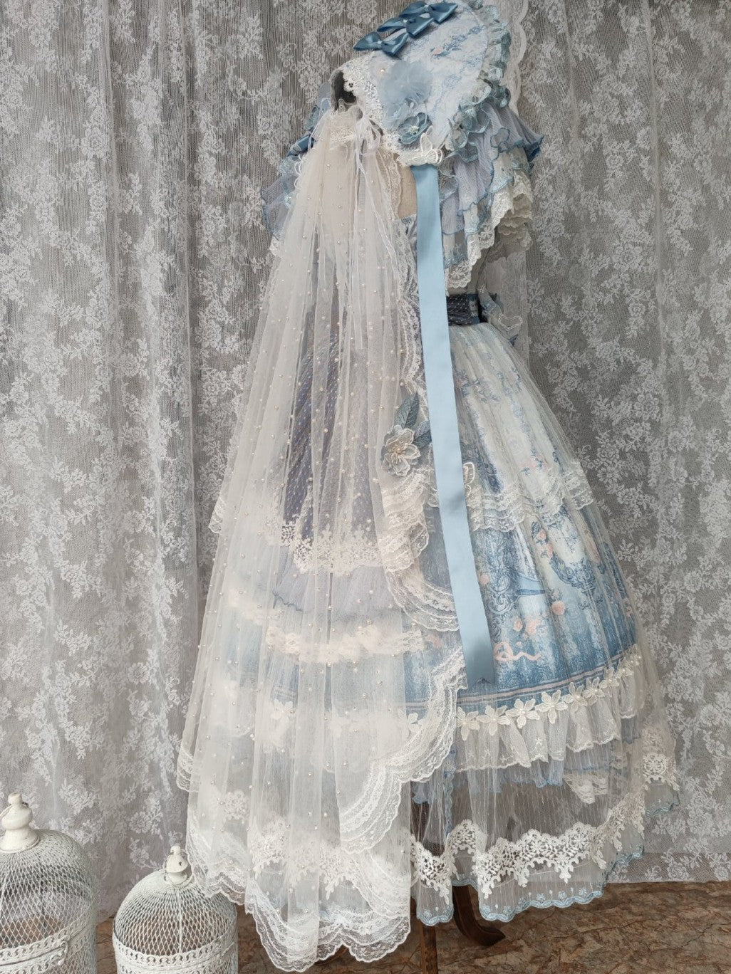 Key to the Secret Realm Lolita Gorgeous Classic Anniversary Blue Bridal Dress