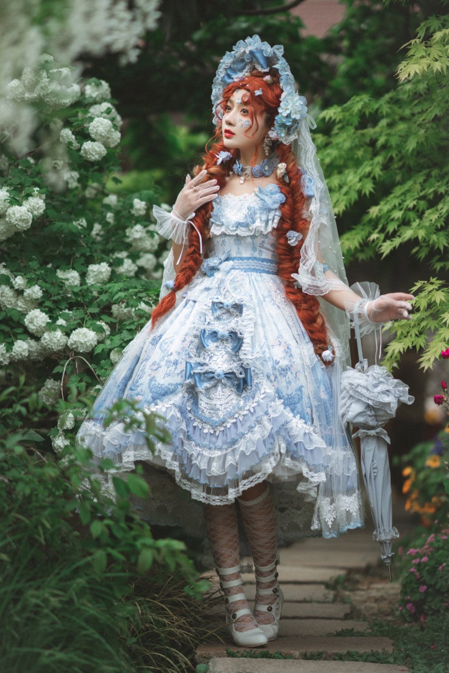 Key to the Secret Realm Lolita Gorgeous Classic Anniversary Blue Bridal Dress