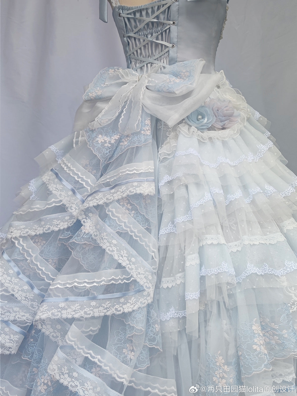 Dream Dance Lolita Bridal Embroidered Blue Boned Corset Dress
