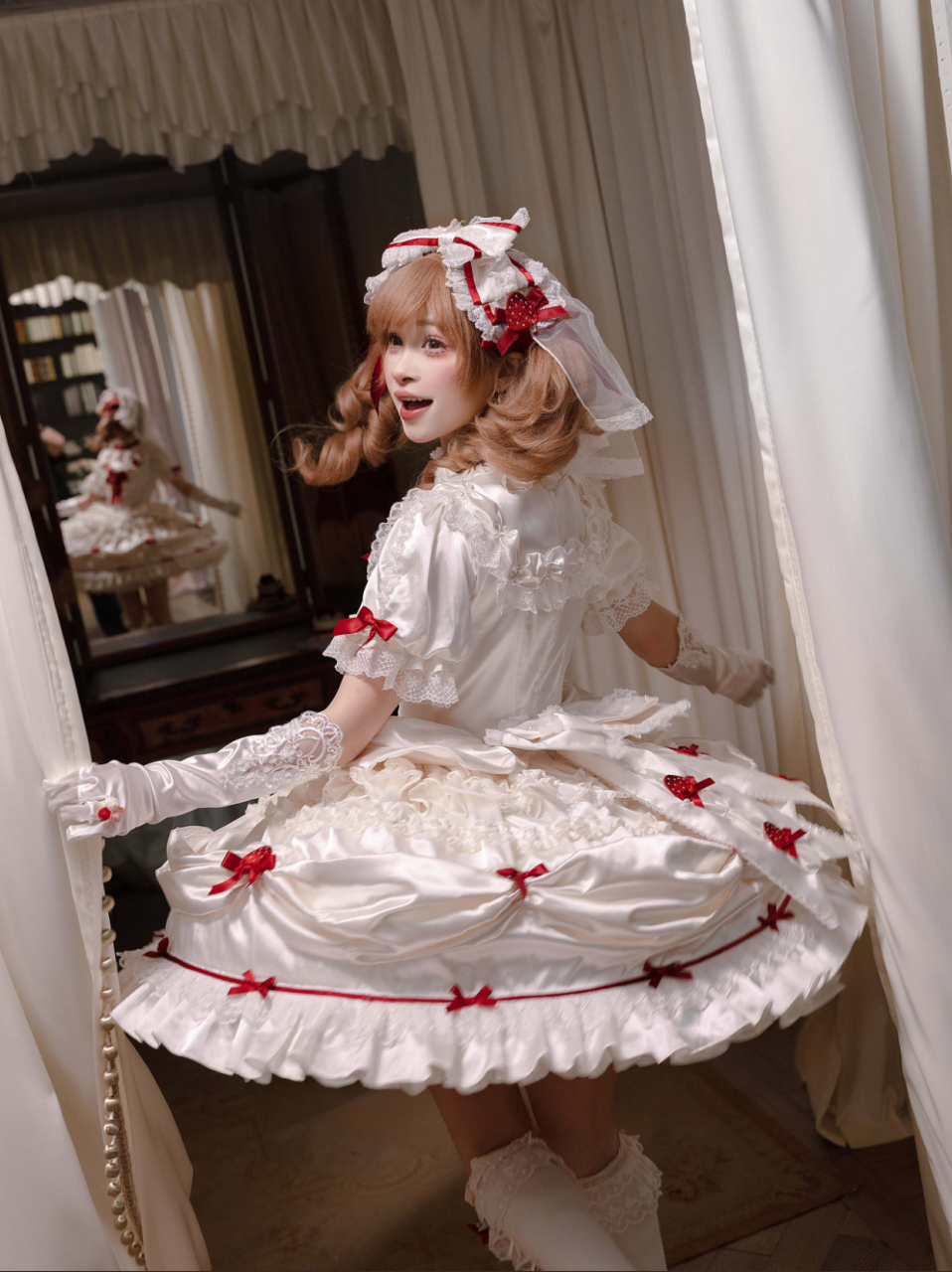 Paria Cream Strawberry Satin Lolita OP Dress