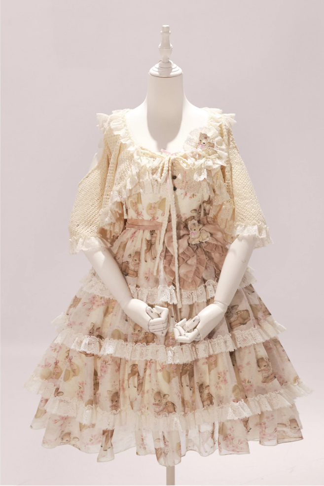Little Deer Princess Lolita Original Printed Tiered JSK Set