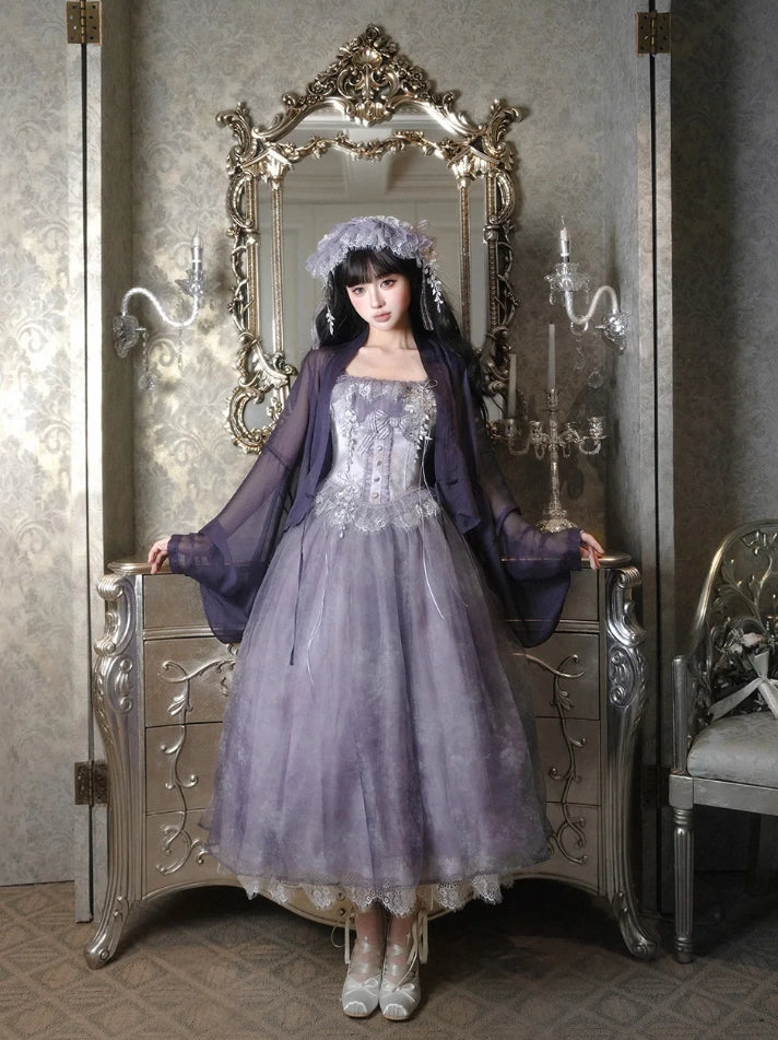Night Vine Rain Lolita Original Wisteria Embroidered Corset & Half Skirt Set