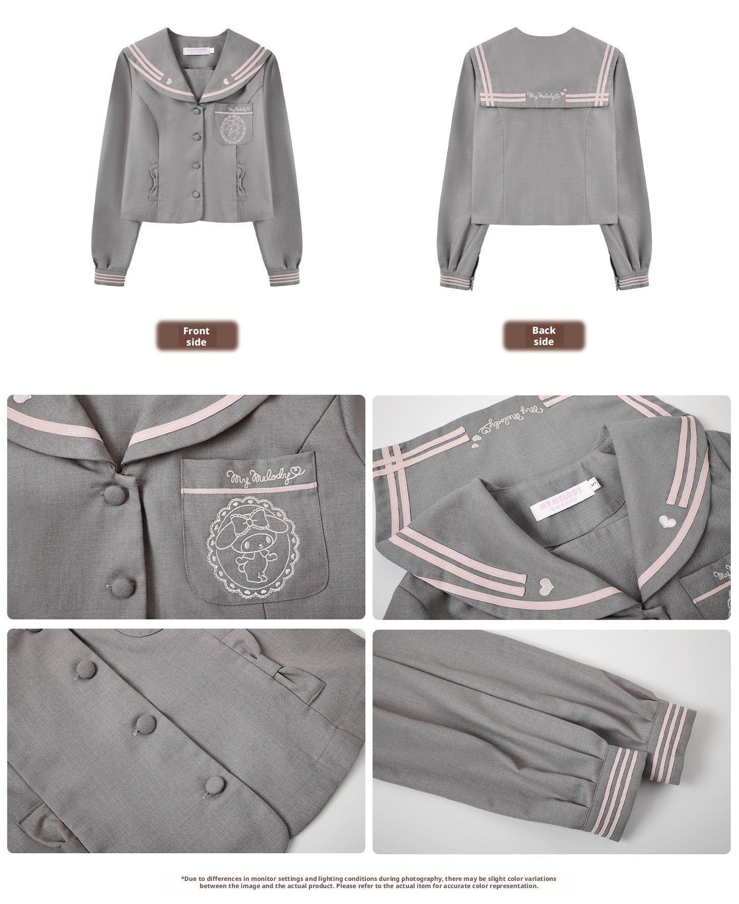My Melody Gray JK Sailor Uniform Long Sleeve Top Pleated Skirt Bow Tie Set