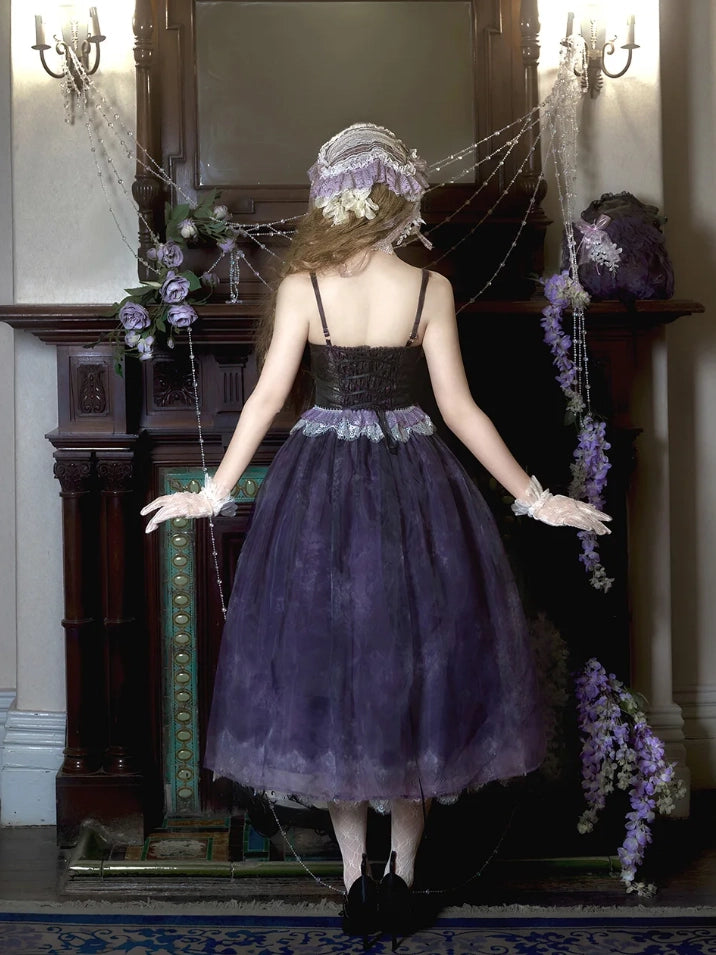 Night Vine Rain Lolita Original Wisteria Embroidered Corset & Half Skirt Set