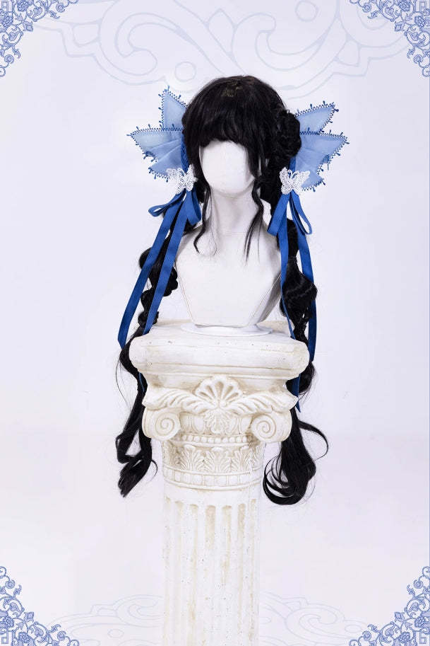 Butterfly Blue and White Porcelain Floral Embroidery Classic Lolita OP Dress