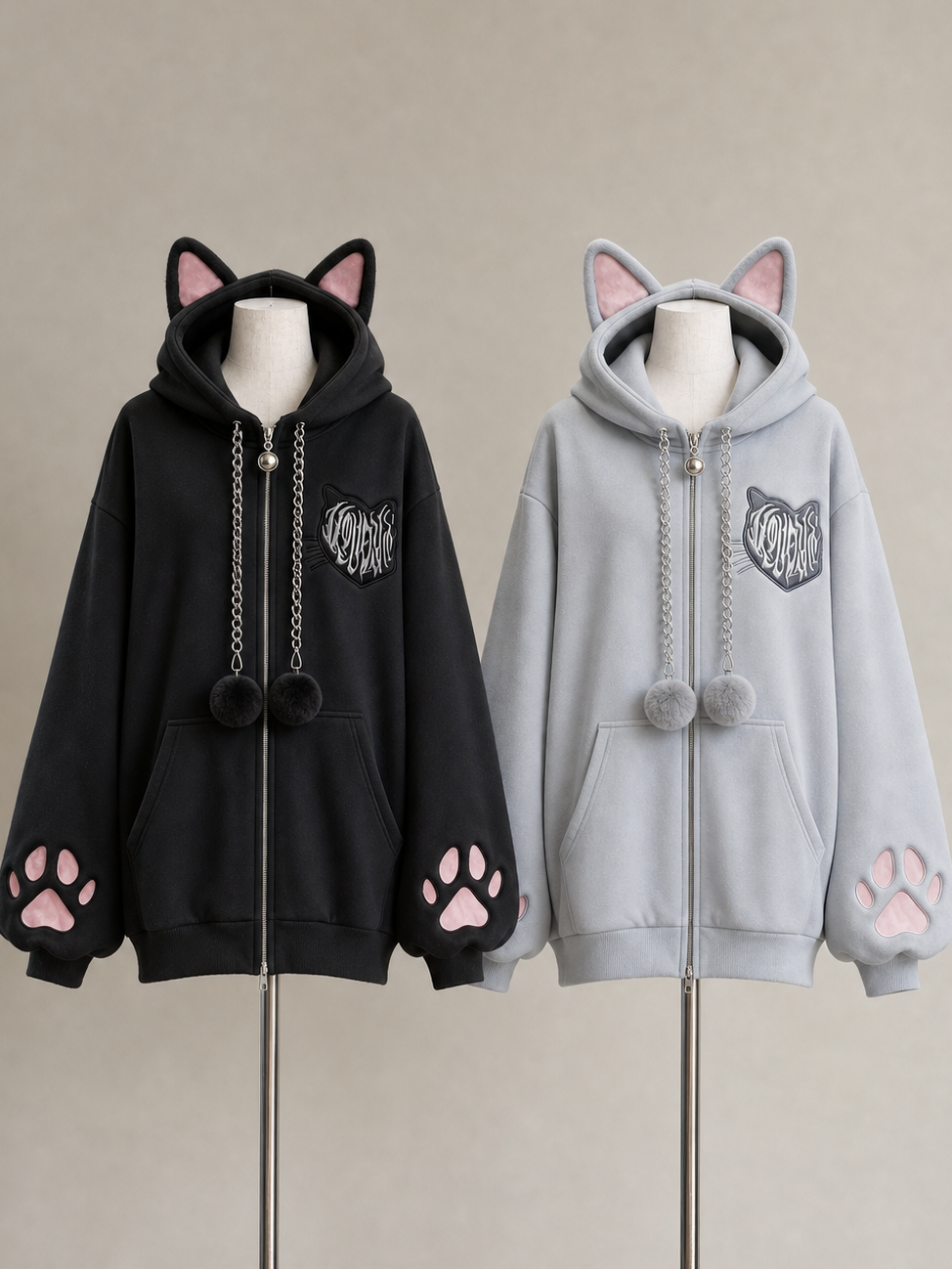 Black Cat Punk Rock Cute Cat Ear Hooded Long Sleeve Outwear