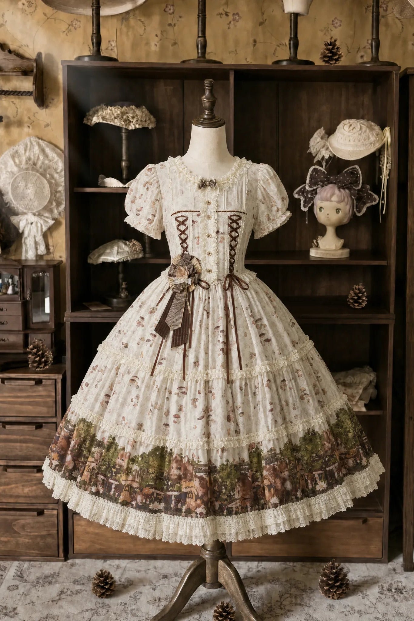 Magic Telegram Squirrel Fairytale Cottage Lolita Long OP