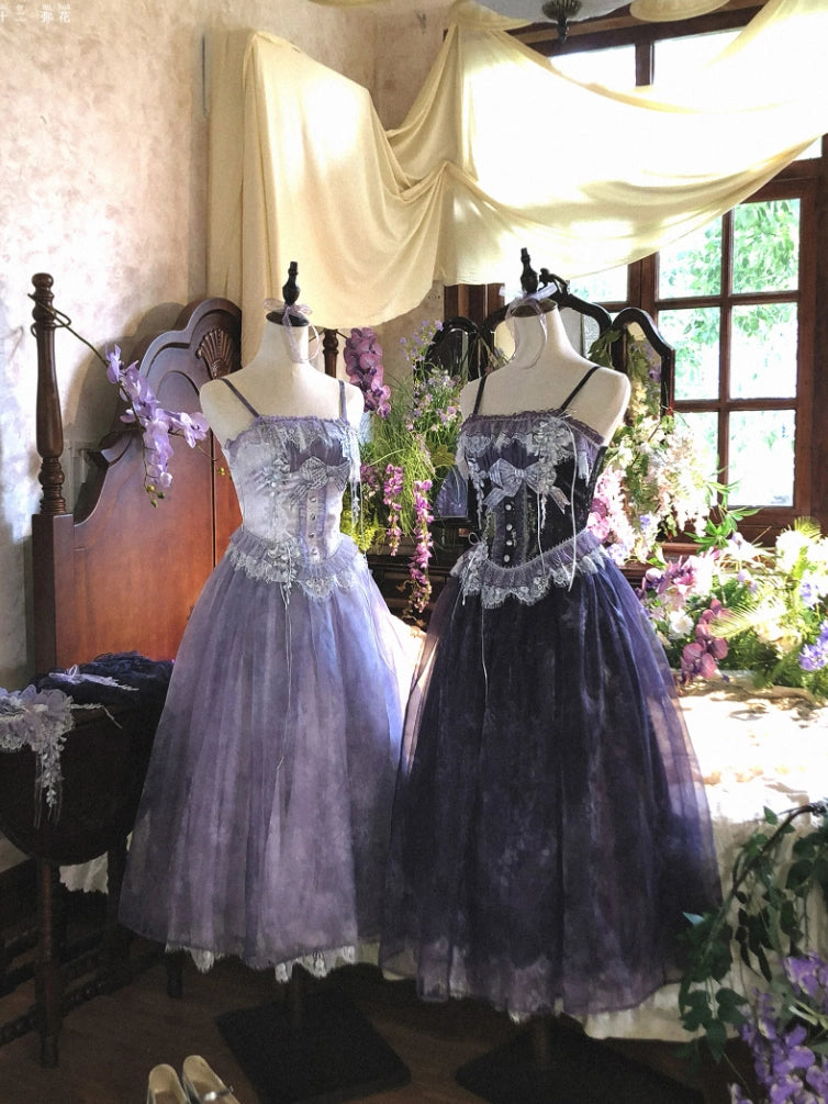Night Vine Rain Lolita Original Wisteria Embroidered Corset & Half Skirt Set