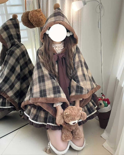 Lolita Plaid Cape Coat LE1007