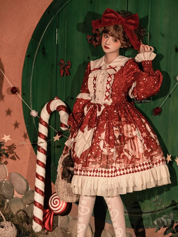 Christmas Bear Lolita Original Christmas & New Year Cape & Dress Set