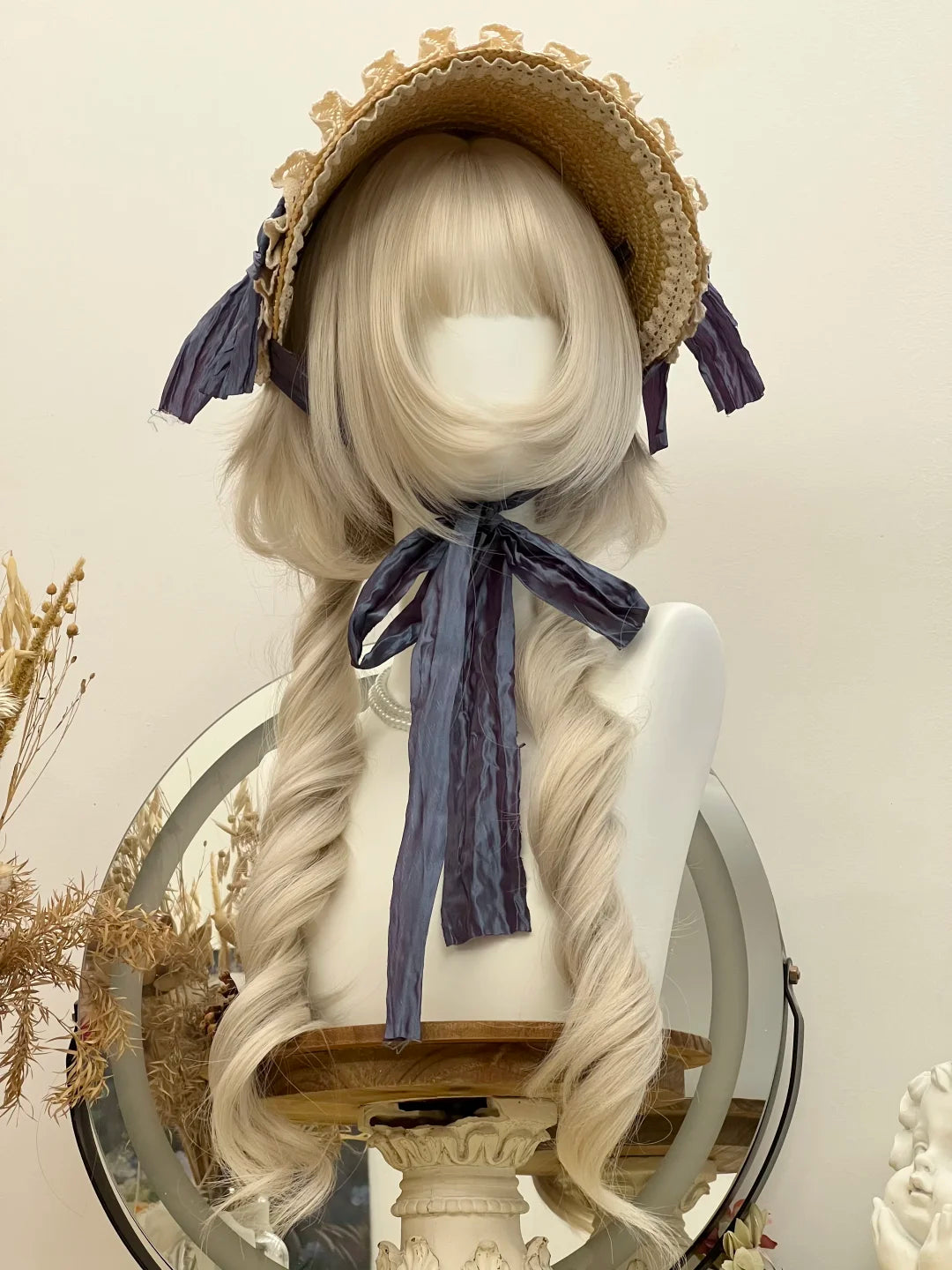 Lolita Moon Princess Long Curly Wig with Rose Net Cap