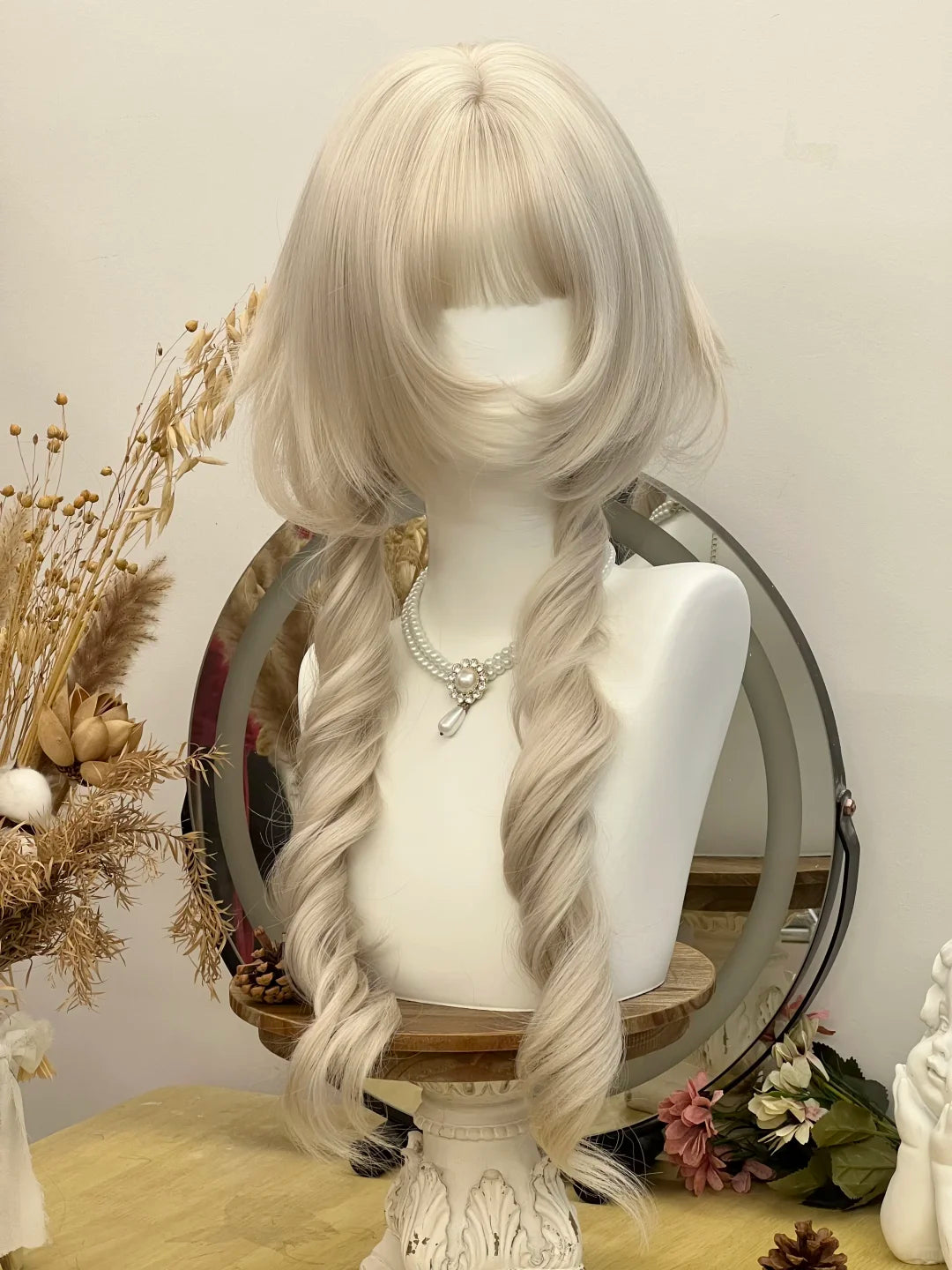 Lolita Moon Princess Long Curly Wig with Rose Net Cap