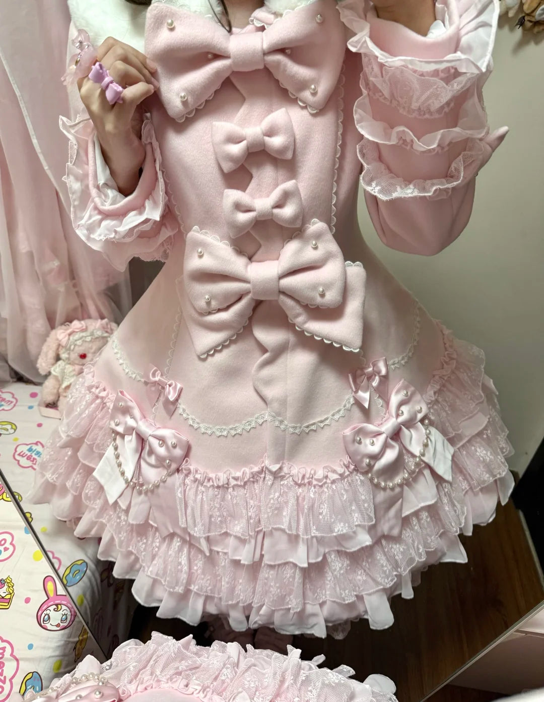 Pearl Petal Lolita Original Autumn & Winter Pink Outer Coat